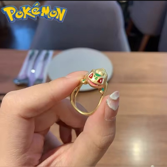 18K Gold Pokemon Bulbasaur Wrap Around Vines Open Adjustable Size Ring - Picture 4 of 4